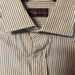 Ralph Lauren Men’s Purple Label Dress Shirt Blue White Stripe Made In Italy 15.5